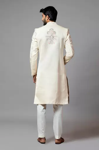 Multicolour Jaal Work Sherwani With Pant Pajama