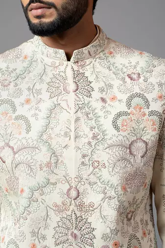 Multicolour Jaal Work Sherwani With Pant Pajama