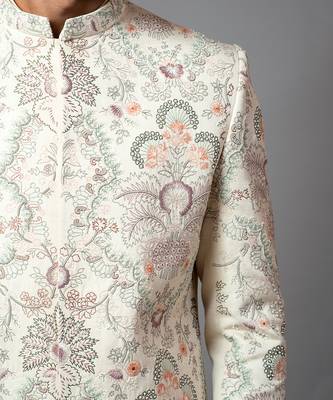 Multicolour Jaal Work Sherwani With Pant Pajama 5
