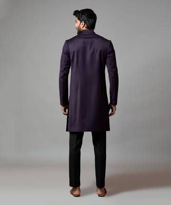Achkan With Velvet Detailing And Rose Embroidery 3