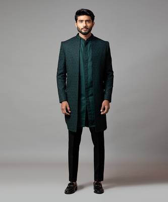 Straight Cut Fully Embroidered Achkan With Kurta And Trousers 1