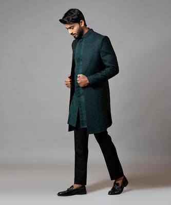 Straight Cut Fully Embroidered Achkan With Kurta And Trousers 2