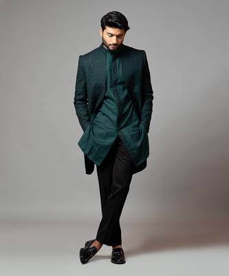 Straight Cut Fully Embroidered Achkan With Kurta And Trousers 3