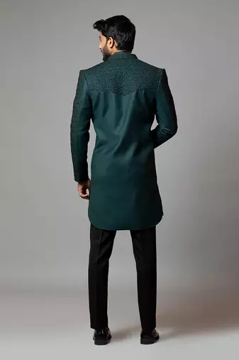 Straight Cut Fully Embroidered Achkan With Kurta And Trousers