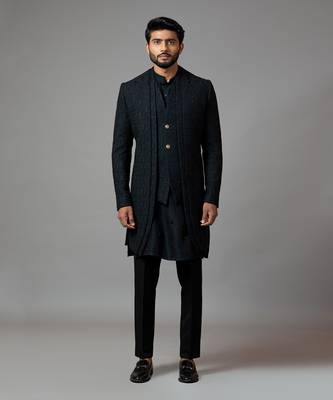 Double panel achkan with motif embroidery with kurta 1