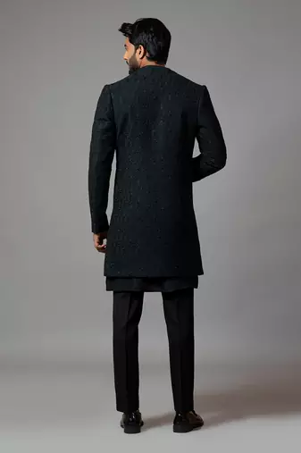 Double panel achkan with motif embroidery with kurta