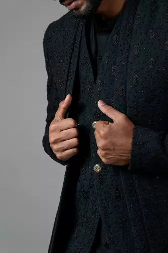 Double panel achkan with motif embroidery with kurta