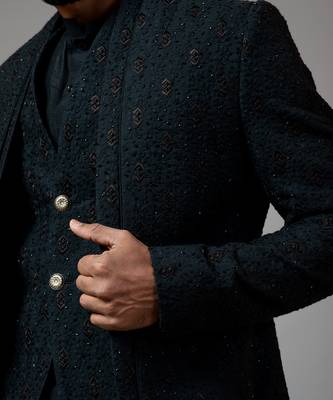 Double panel achkan with motif embroidery with kurta 5