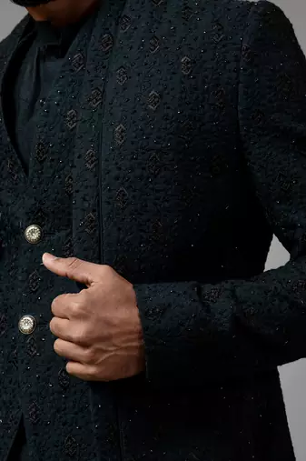 Double panel achkan with motif embroidery with kurta