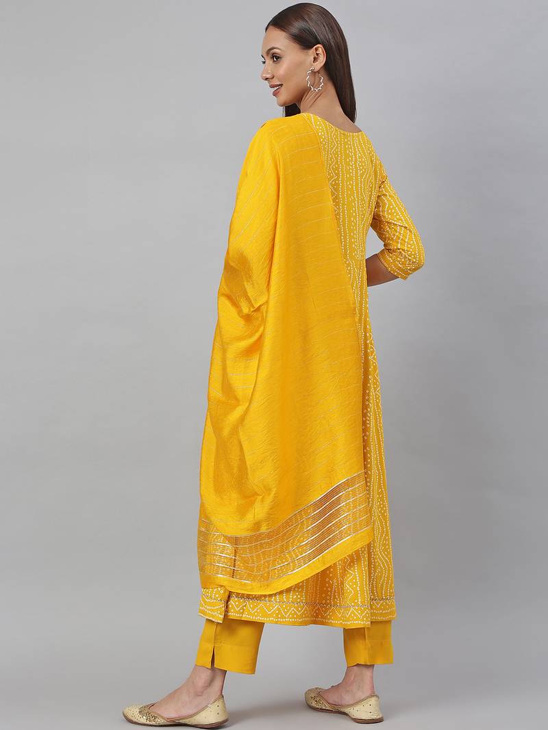 Girlish Yellow Colour Suit With Beautiful bandhej KSM PRINTS 4086694