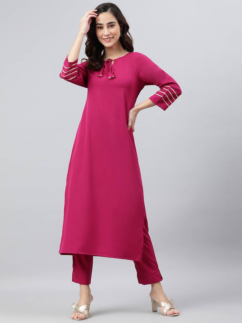 Magenta Colour Ethnic gota patti Work Silk Kurti For Formal Looks
