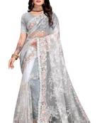 White embroidered net saree with blouse
