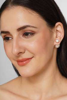 Gold Plated Zircon Studs and Pearl Ear Jackets Earrings