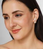 Gold Plated Zircon Studs and Pearl Ear Jackets Earrings