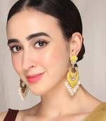 Gold Plated handcrafted Meenakari Yellow Chandbali Earrings Brass With Kundan