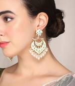 Gold Plated handcrafted Meenakari Mint Green Chandbali Earrings Brass With Kundan