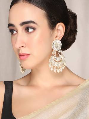 Gold Plated Kundan and Pearl studded Layered ChandBali Earrings Brass 2