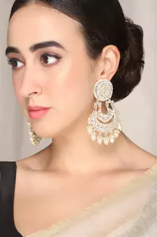 Gold Plated Kundan and Pearl studded Layered ChandBali Earrings Brass