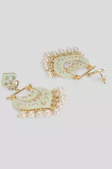 Gold Plated handcrafted Meenakari Mint Green Chandbali Earrings Brass With Kundan
