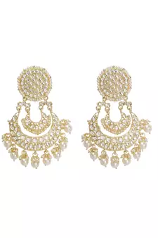Gold Plated Kundan and Pearl studded Layered ChandBali Earrings Brass