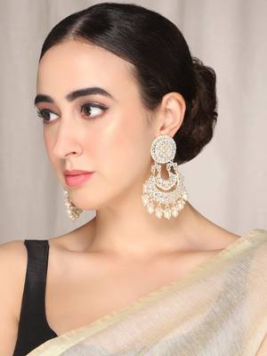 Gold Plated Kundan and Pearl studded Layered ChandBali Earrings Brass 4