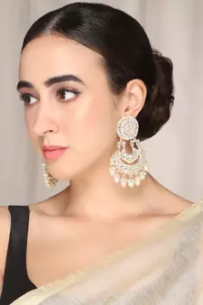Gold Plated Kundan and Pearl studded Layered ChandBali Earrings Brass