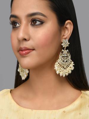 Gold Plated White Pearls embellished Kundan Layered ChandBali Earrings Brass 2