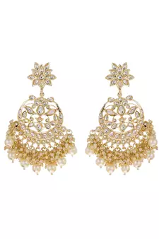 Gold Plated White Pearls embellished Kundan Layered ChandBali Earrings Brass