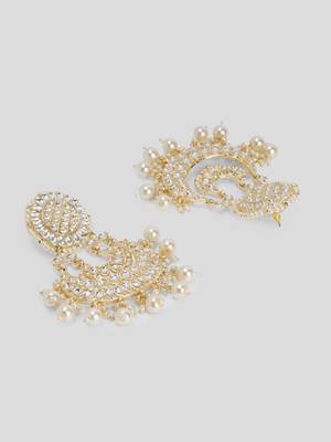 Gold Plated Kundan and Pearl studded Layered ChandBali Earrings Brass 5