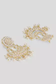 Gold Plated Kundan and Pearl studded Layered ChandBali Earrings Brass