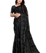 Black Embroidered Net Saree With Blouse