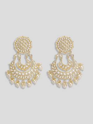 Gold Plated Kundan and Pearl studded Layered ChandBali Earrings Brass 6