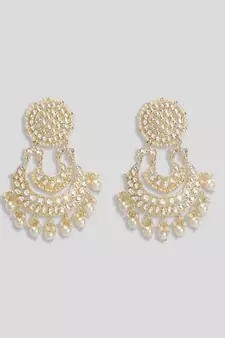 Gold Plated Kundan and Pearl studded Layered ChandBali Earrings Brass