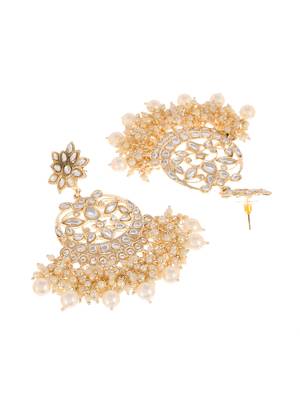 Gold Plated White Pearls embellished Kundan Layered ChandBali Earrings Brass 5