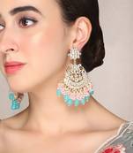 Gold Plated Pink and Blue Glass Stones embellished Kundan Layered ChandBali Earrings Brass