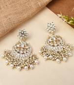 Gold Plated White Pearls embellished Kundan Layered ChandBali Earrings Brass