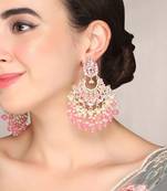 Gold Plated Pink toned Kundan and Pearl embellished Layered ChandBali Earrings Brass