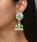 Gold Plated Handcrafted Dark Green Meenakari work & Pearls Small Jhumka Earrings Copper