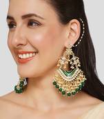 Gold Plated Kundan and Meenakari work ChandBali Jhoomar Earrings Brass with Hair Chains/Kaan Chain 