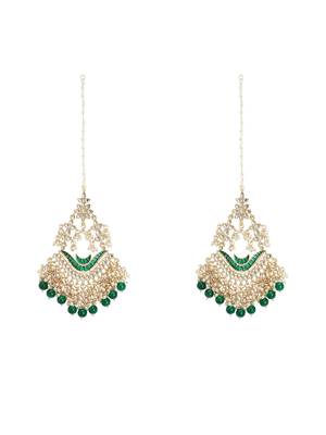 Gold Plated Kundan and Meenakari work ChandBali Jhoomar Earrings Brass with Hair Chains/Kaan Chain  5