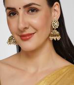 Gold Plated Handcrafted Mirror & Pearls Jhumka Earrings Copper