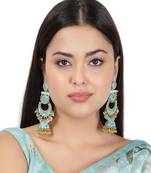 Gold Plated Kundan & Blue Meenakari Classic Chandbali Earrings With pearl drops handcrafted Brass