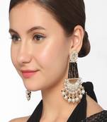 Gold Plated Black Glossy Stones Jhoomar style Chandbali Earrings Brass
