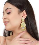 Gold Plated Pastel Yellow Meenakari with Beads Drop Earrings Brass
