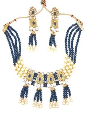 BLUE  Ethnic Gold Plated Kundan Choker Set for Women NS_1833_BL_265 2