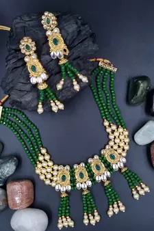 GREEN  Ethnic Gold Plated Kundan Choker Set for WomenNS_1833_G_265