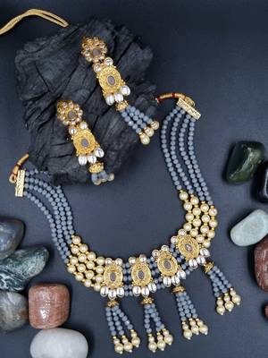 GREY  Ethnic Gold Plated Kundan Choker Set for Women NS_1833_GY_265 1