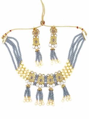 GREY  Ethnic Gold Plated Kundan Choker Set for Women NS_1833_GY_265 2