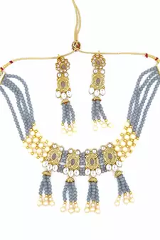 GREY  Ethnic Gold Plated Kundan Choker Set for Women NS_1833_GY_265