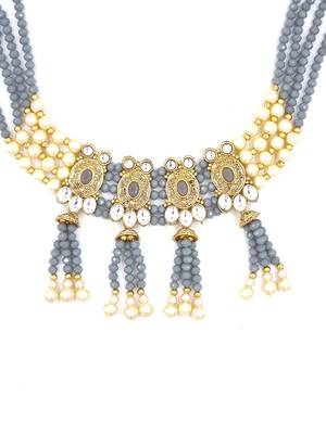 GREY  Ethnic Gold Plated Kundan Choker Set for Women NS_1833_GY_265 3